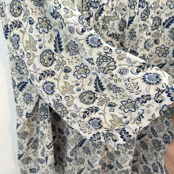 Rose + Olive Shirt Womens 3XL White Blue Floral Boho Blouse Lightweight Tunic - Picture 4 of 9